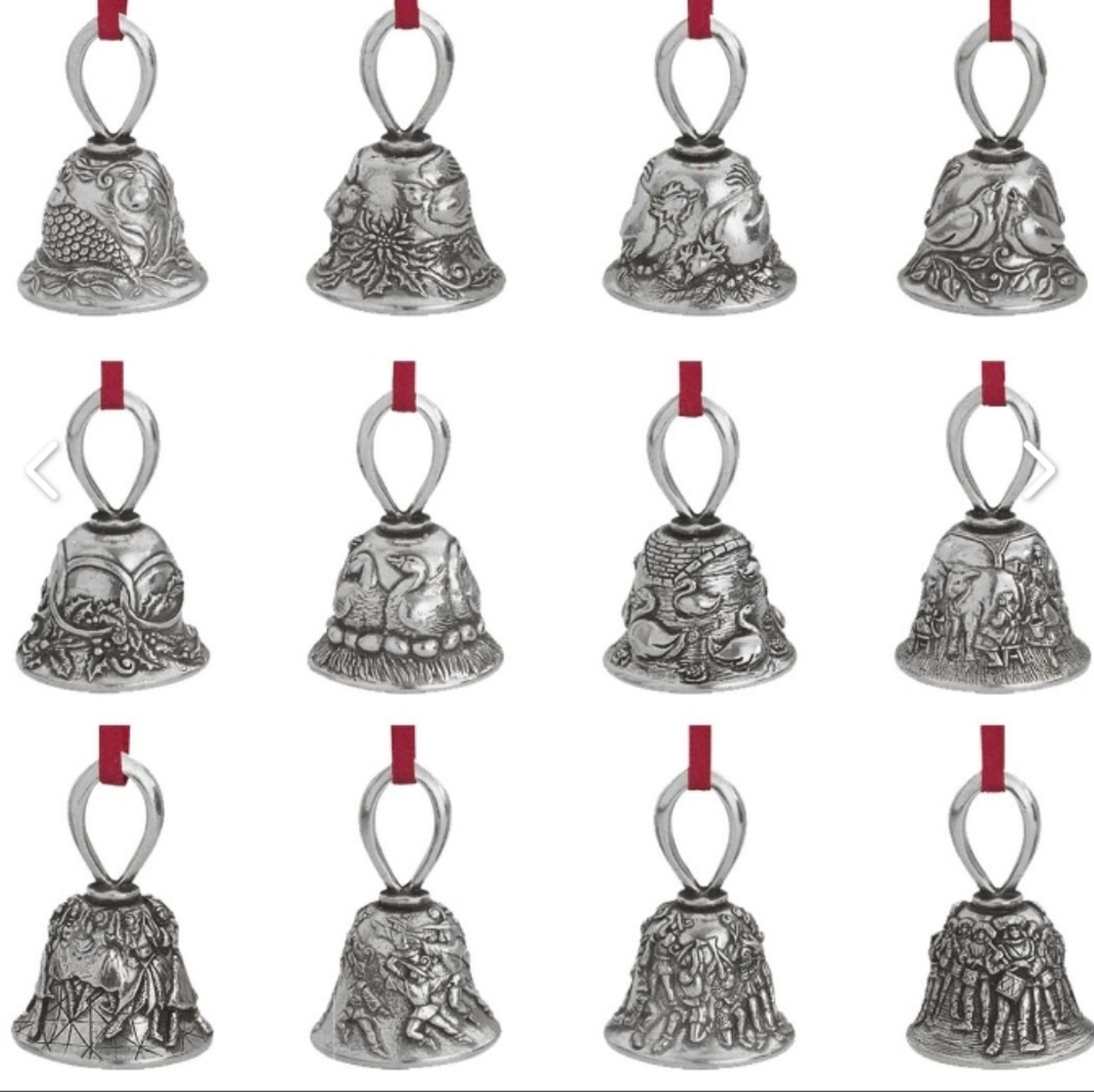 12pc. DANFORTH Pewter OF Vermont Complete Mini 12 Days Of Christmas Bells Set